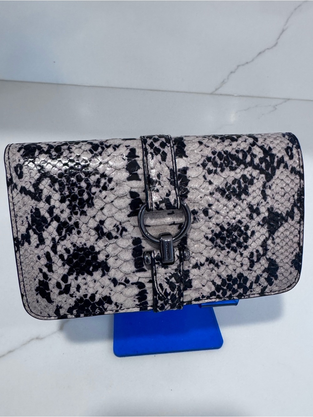 Authentic Coach Snake Embossed Flap Wallet Gray Black Gunmetal Ring Hardware